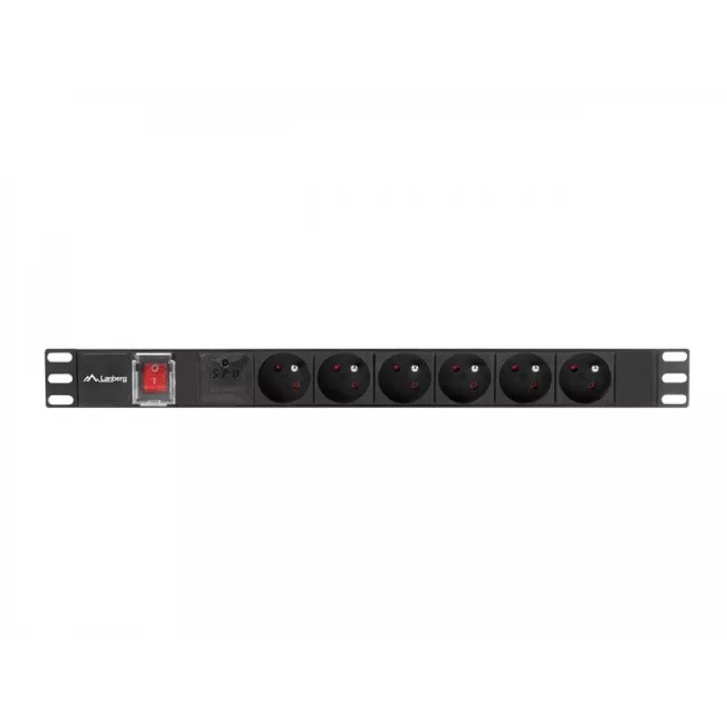 Power distribution unit LANBERG PDU-06E-0200-BK — 6x Type E outlets, 16 A, 2 m cable, 1U rack, 220–250 V