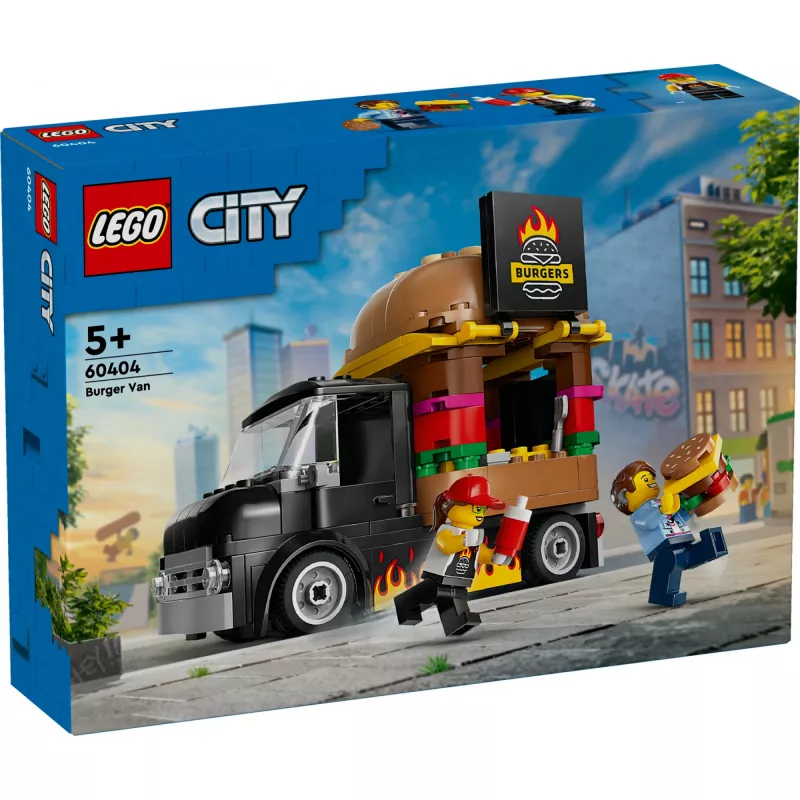 LEGO City Burger Van Food Truck Toy for 5 Plus Year Old Boys & Girls Vehicle Building Toys Kitchen Playset with Vendor Minifigure and Accessories