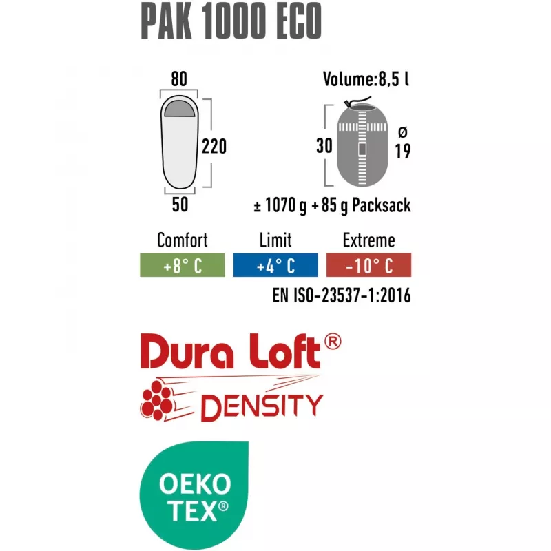 mummy sleeping bag Pak 1000 ECO (Dark Green/Red)