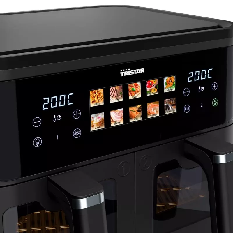 Hot air fryer Tristar FR-9075 Double 9 L, 2500 W, touch control, LCD, black, 60 °C min