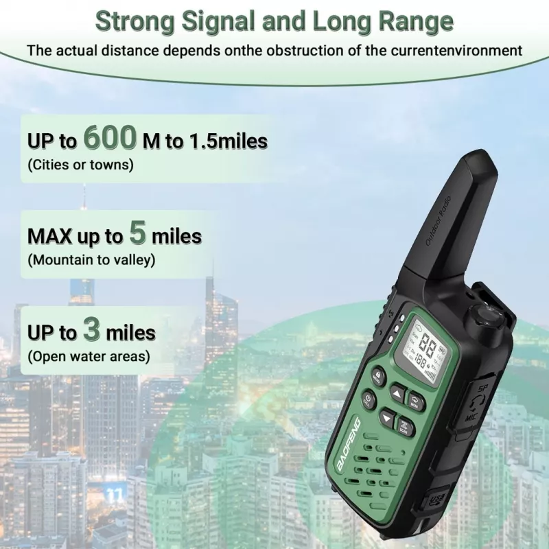 Handheld walkie-talkie Baofeng BF-T25E — 16 channels, 2×1400 mAh Li‑Ion, VOX, LCD, green, set of 2
