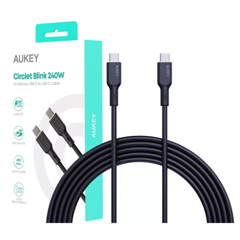 AUKEY CB-SCC241 USB-C Power Delivery PD 240W 5A 20V 1m Nylon Black - D