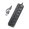 USB3.2 Gen1 hub, 7 port on/off switch black
