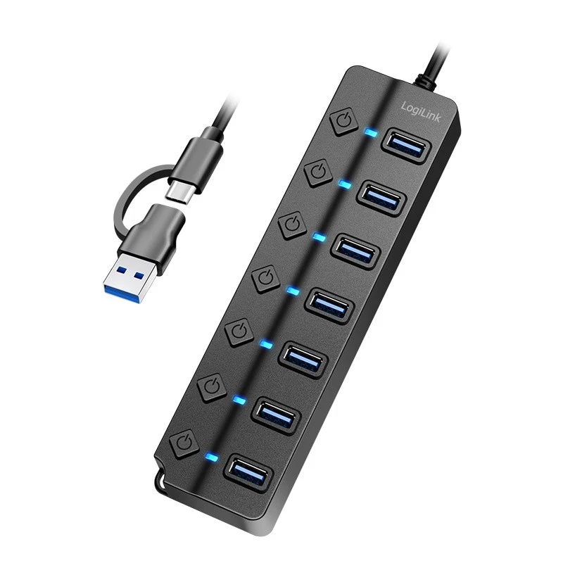 USB3.2 Gen1 hub, 7 port on/off switch black