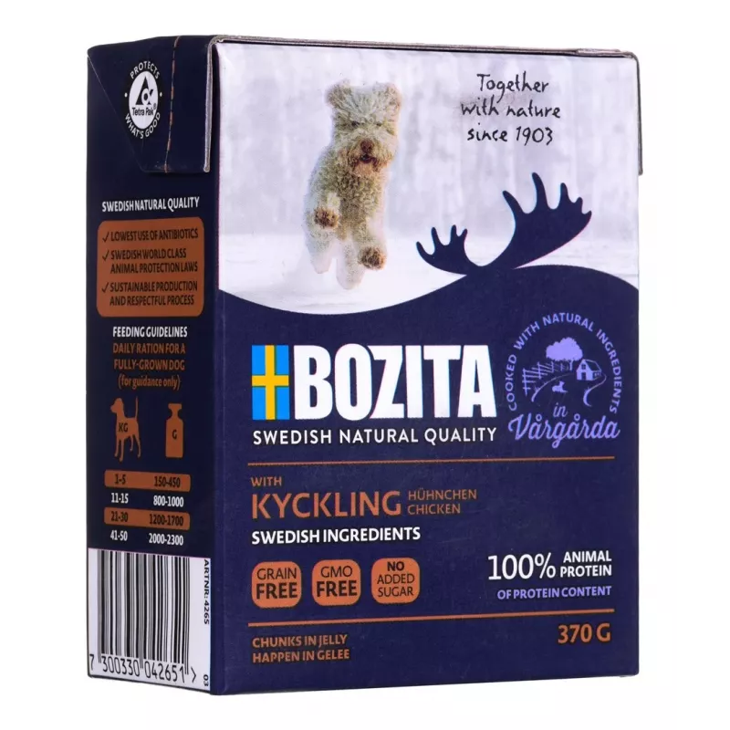 Wet dog food BOZITA WITH CHICKEN — Chunks in jelly, 370 g, adult dogs, gluten- and soy-free