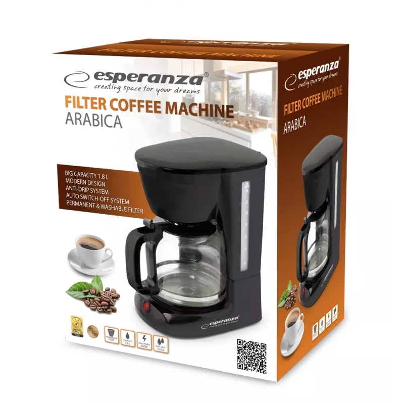 Drip coffee maker ESPERANZA EKC005 — 1.8 L water tank, black, 950 W