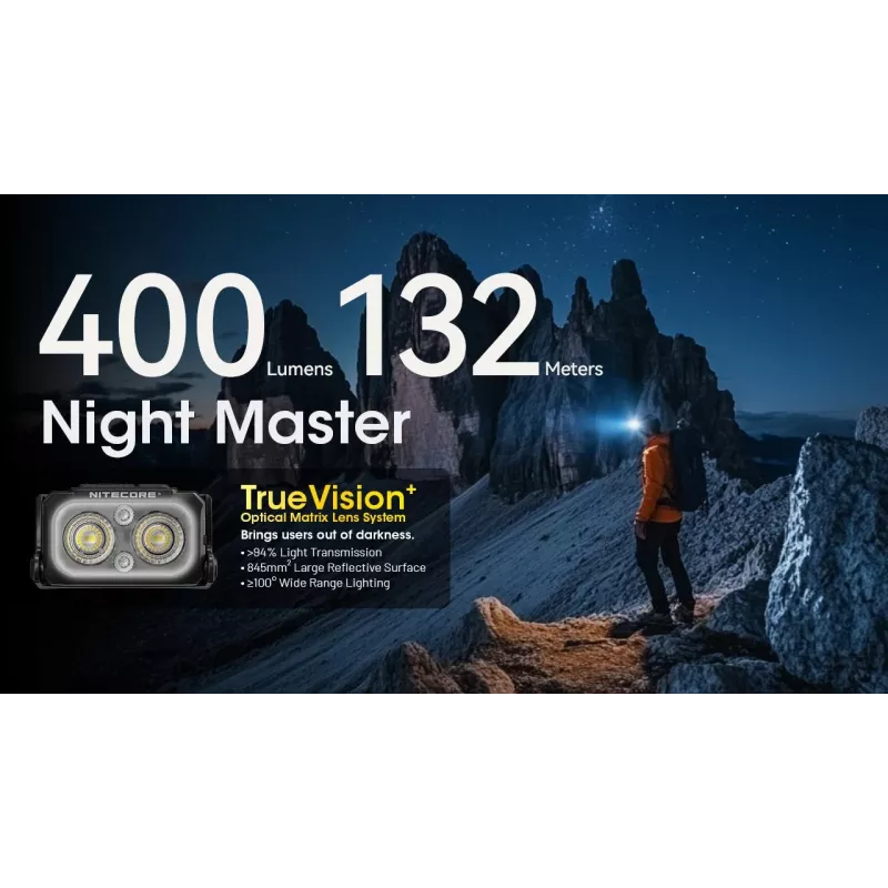 Headlamp Nitecore NU25 MCT — rechargeable headlamp, up to 400 lumens, compact hands-free lighting
