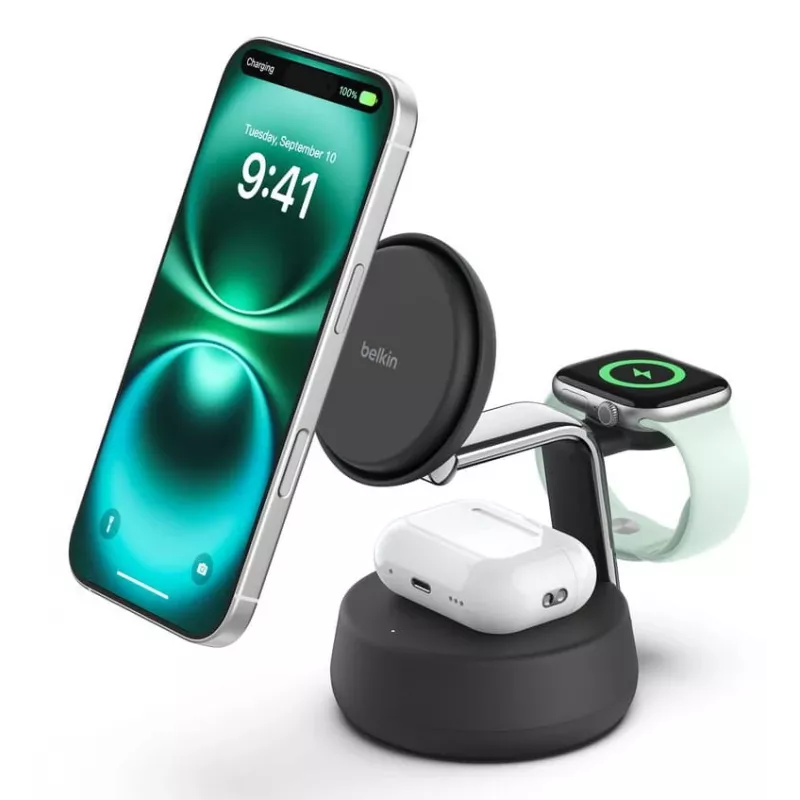 Indoor Charger Belkin UltraCharge Pro 25W Qi2 3in1 Magnetic Charger Charcoal