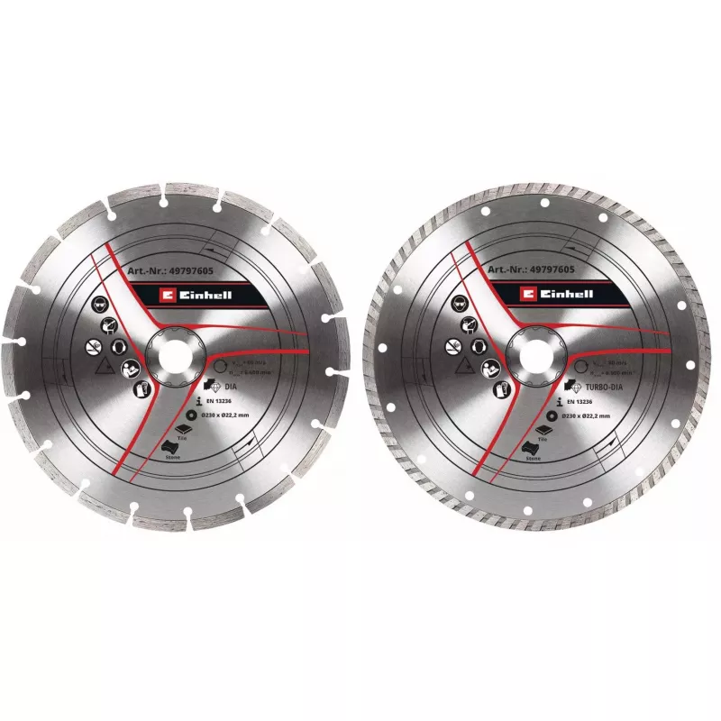 Diamond cutting disc set for angle grinders EINHELL 230×22.23×1.8 mm, turbo edge, 2 pieces