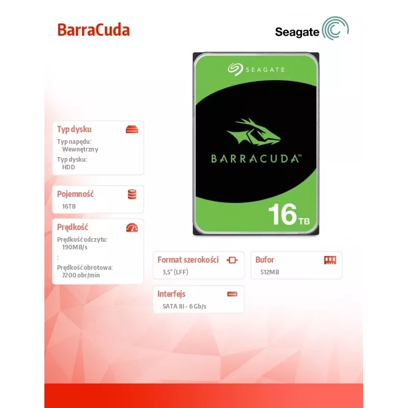 Seagate Barracuda 16TB internal hard drive 7200 RPM 512 MB 3.5 inch Serial ATA