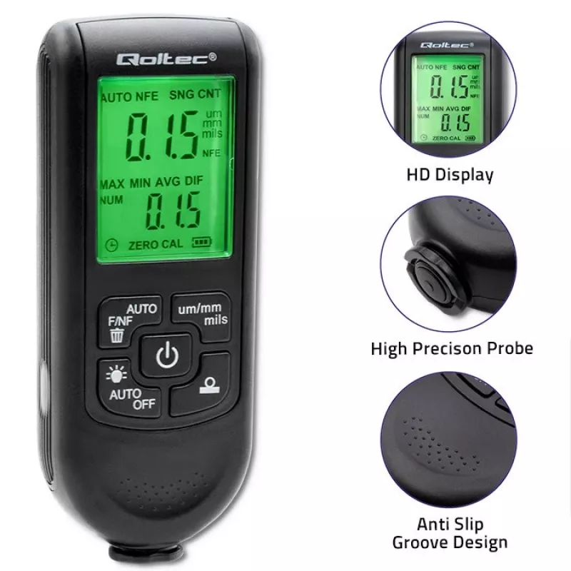 Qoltec Paint Thickness Gauge with LCD Display | 0~2000um