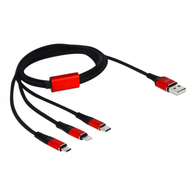 DeLOCK - Cable charging only - Lightning / USB - USB (M) to Micro-USB Type B, Lightning, USB-C (M) - 1,0m - Shielded - Black (85892)