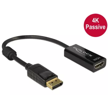 DeLOCK - Video- / Audio-Adapter - DisplayPort / HDMI - DisplayPort (M) - HDMI, 19-pin (W) - 20cm - (DisplayPort 1,2) - Black (62609)