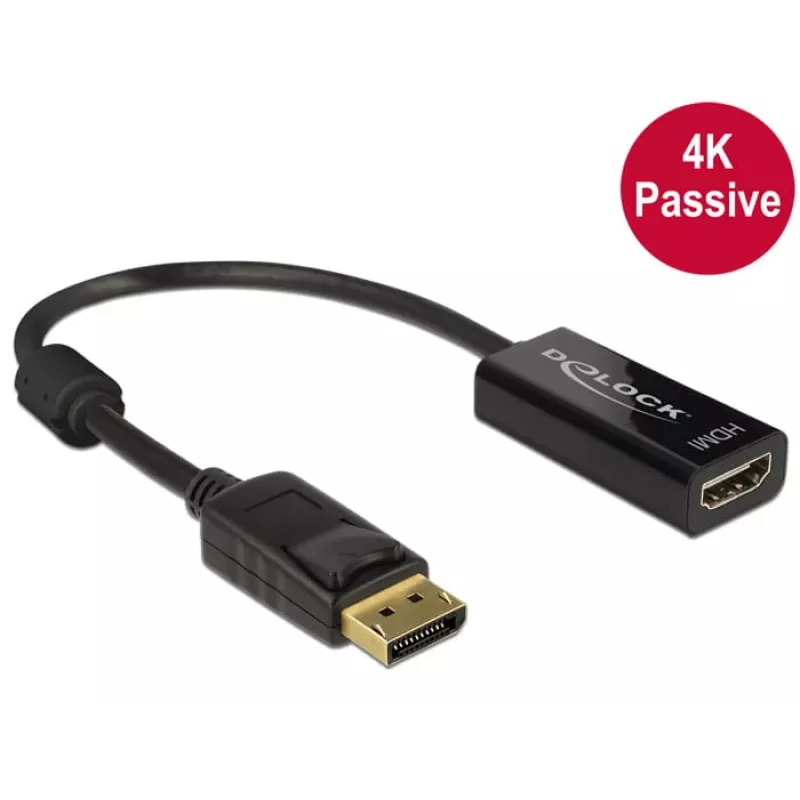 DeLOCK - Video- / Audio-Adapter - DisplayPort / HDMI - DisplayPort (M) - HDMI, 19-pin (W) - 20cm - (DisplayPort 1,2) - Black (62609)