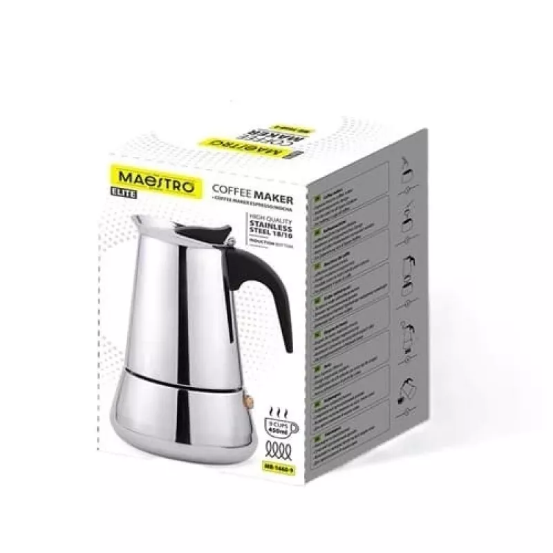 Moka pot Maestro MR-1660-9, stovetop coffee maker for 6 cups, black