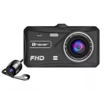 Dashcam TRACER 4TS Full HD dual-channel dash camera, 2 MP main, 0.4 MP interior, 140°/60° angles, 4 inch IPS display, 150 mAh battery, aluminium body, parking assist
