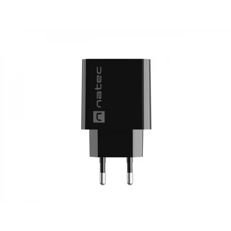 NATEC AC fast charging indoor wired charger Ribera — 18W (5–15V, up to 3A), 1× USB-A, Huawei FCP/SCP, black