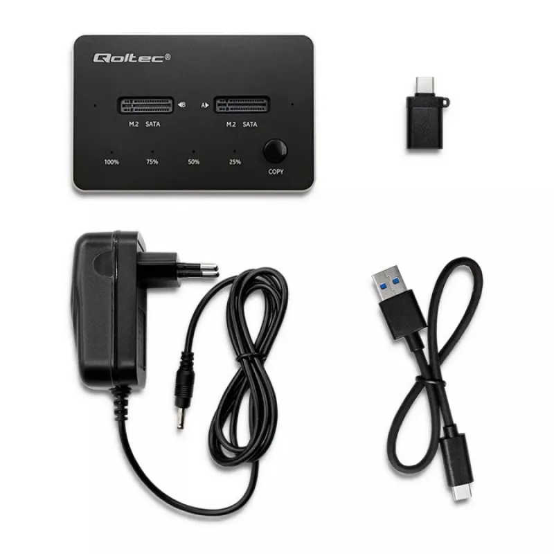 Qoltec 50310 Drive docking station 2x SSD M.2 SATA NGFF USB Type C