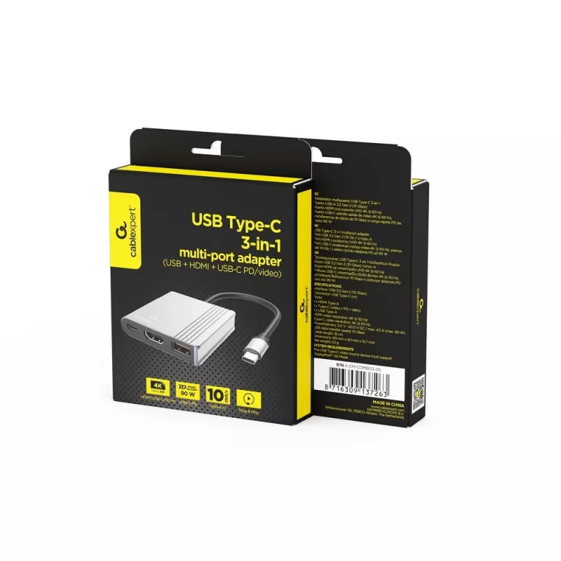 I/O ADAPTER USB-C TO HDMI/USB3/3IN1 A-CM-COMBO3-05 GEMBIRD