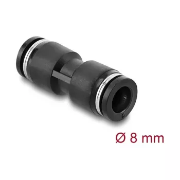 Pneumatic connector DELOCK 8 mm straight, female thread, metal/plastic, length 39 mm, black