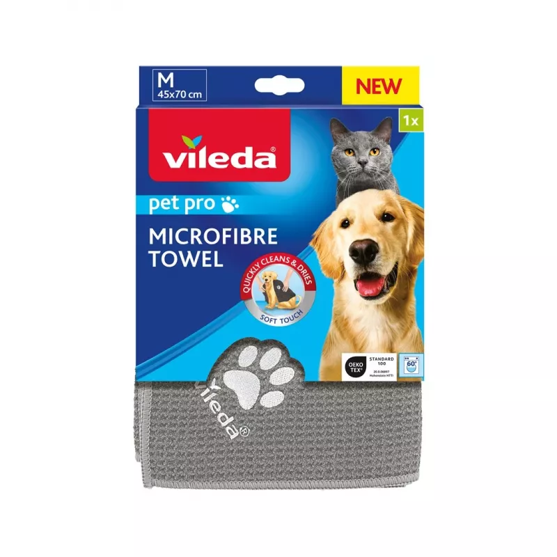 Towel VILEDA Pet Wipes 172650 450x700 mm, polyester, machine washable, grey