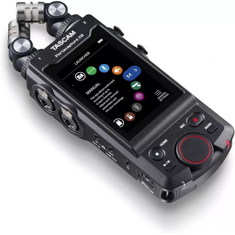 Portable multi-track audio recorder Tascam Portacapture X8 — 6‑channel, 24/32‑bit, up to 96 kHz, 4 XLR/TRS combo inputs, SD card, USB‑C, battery or mains