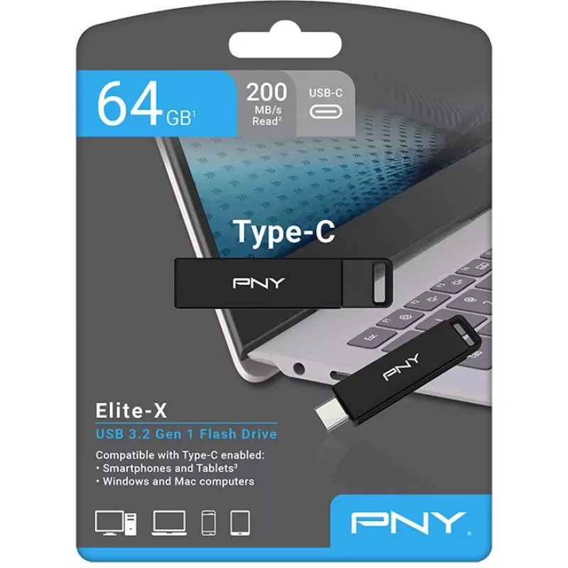 PNY Elite-X USB flash drive 64 GB USB Type-C 3.2 Gen 1 (3.1 Gen 1) Black (P-FDI64GELTXC-GE)