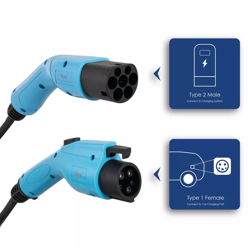 Akyga AK-EC-08 EV Charging Cable Type 2 to Type 1, 1-Phase, 32 A, 7.2 kW, 6 m