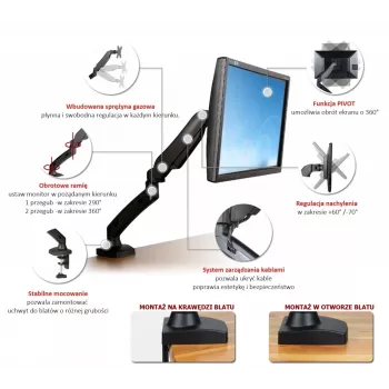 ART Gas-Spring Desk Mount for 1 Monitor