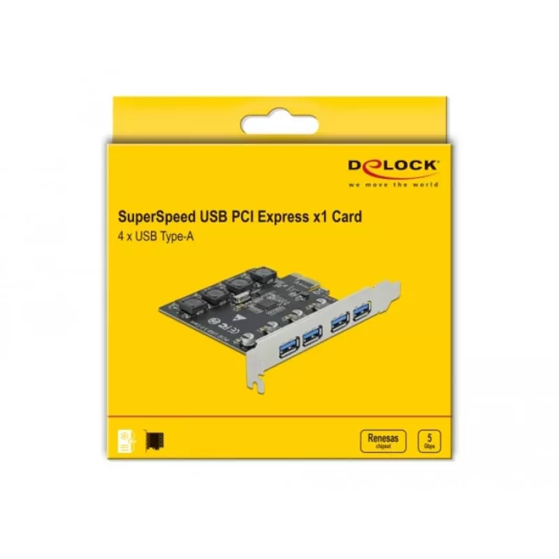Delock PCI Express x1 Karte to 4 x external USB Type-A Socket SuperSpeed USB