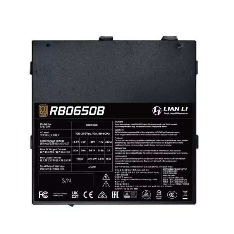 Power supply unit Lian Li RB0650B.B 650 W ATX 24-pin, 80 PLUS Bronze, 135 mm fan, black