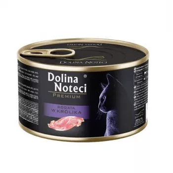 Wet cat food Dolina Noteci Premium Rich in rabbit 185 g — complete wet food for adult cats, protein 10%, fat 6%, moisture 80%