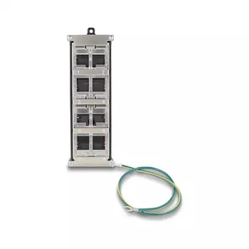 DELOCK Keystone Holder 8-port tiltable snap-in frame for DIN rail or wall mounting, black, 78×154×55 mm