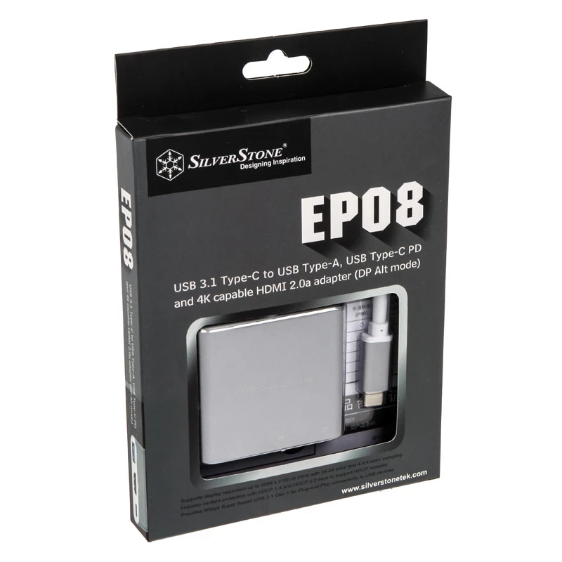 SilverStone SST-EP08C - USB 3.1 Type-C Adapter to HDMI/USB Type C/USB Type A - Silver