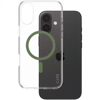 PanzerGlass CARE™ by ® Urban Combat Case Transparent w. Green MagSafe iPhone 16 Plus