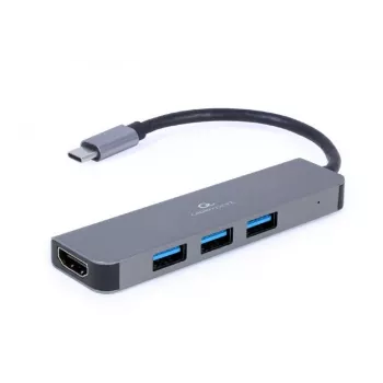 USB-C laptop dock GEMBIRD A-CM-COMBO2-01 — USB 3.2 Gen 1 Type-C, 3× USB-A, 1× HDMI, grey