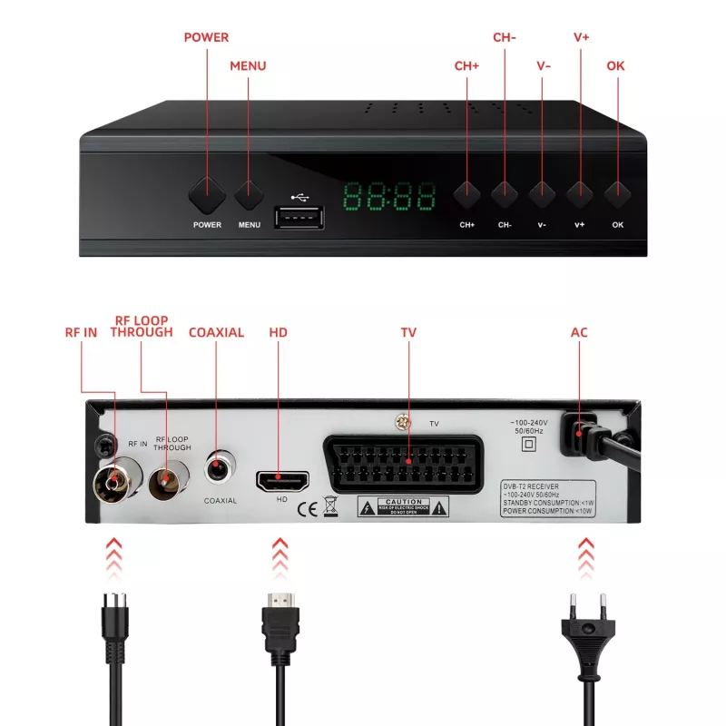 Extralink Home Tuner DVB-T2 Digital TV Decoder H.265 HEVC FULL HD USB HDMI + Remote Control
