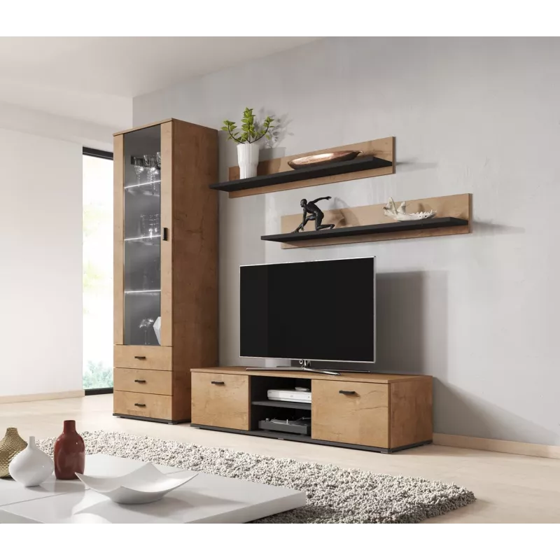 Cama Meble SOHO 140 TV Stand, Lefkas Oak/Black, 1400×430×370 mm