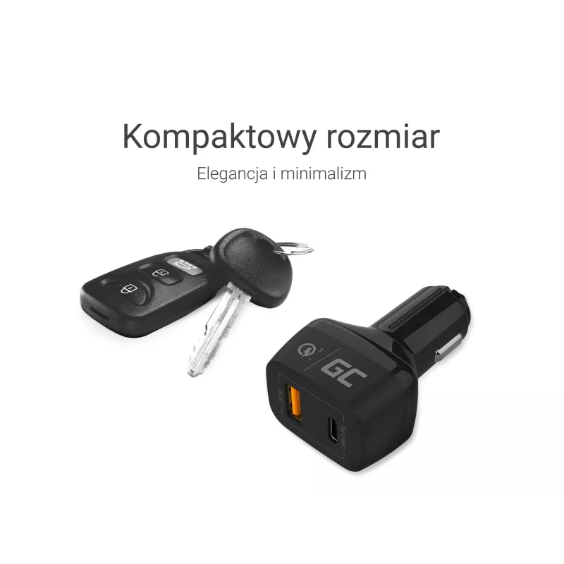 Car mobile device charger Green Cell CAD33, 42W, USB-C PD + USB-A QC3.0, 12/24V input, 5–12V output