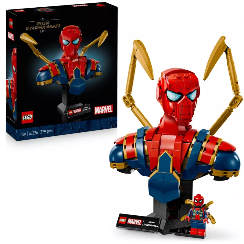 LEGO Marvel collectible bust Iron Spider-Man 76326, 379 pieces, 18+ display model, 170×200×110 mm