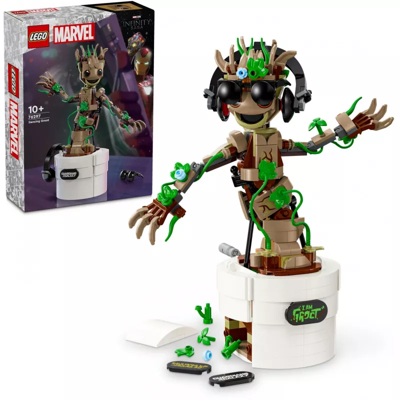 LEGO Marvel Dancing Groot Buildable Animated Toy Action Figure Guardians of the Galaxy Character Kids’ Hand-Operated Interactive Playset Super Hero