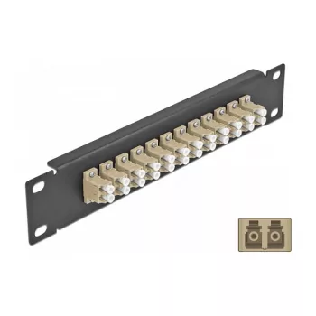 Fiber Optic Patch Panel DeLOCK 10 inch 12 Port LC Duplex beige 1U black
