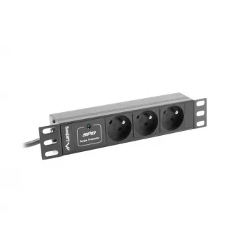 Power distribution unit LANBERG PDU-03E-0200-BK — 1U, 3x Type E outlets, 220–250 V, 16 A, 2 m cable, black