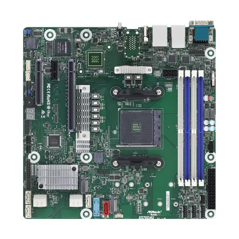 Motherboard ASRock X570D4U Micro ATX — AMD X570, Socket AM4, 4× DIMM, DDR4, max 32 GB, 12× SATA III, 3× RJ-45
