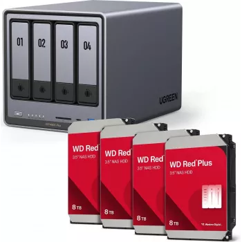 UGREEN NAS HDD Kit DXP4800 Plus+ with 4 x Western Digital WD80EFPX 8TB drives (model 35261& 4x WD80EFPX)