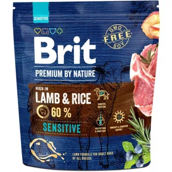 Dry dog food Brit Premium by Nature Sensitive Lamb & Rice 1 kg — adult, protein 26%, fat 13%, gluten‑free