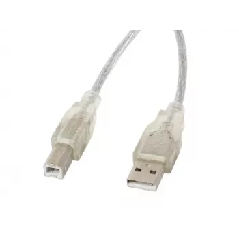USB 2.0 cable LANBERG CA-USBA-12CC-0018-TR, USB A (male) to USB B (male), 1.8 m, transparent