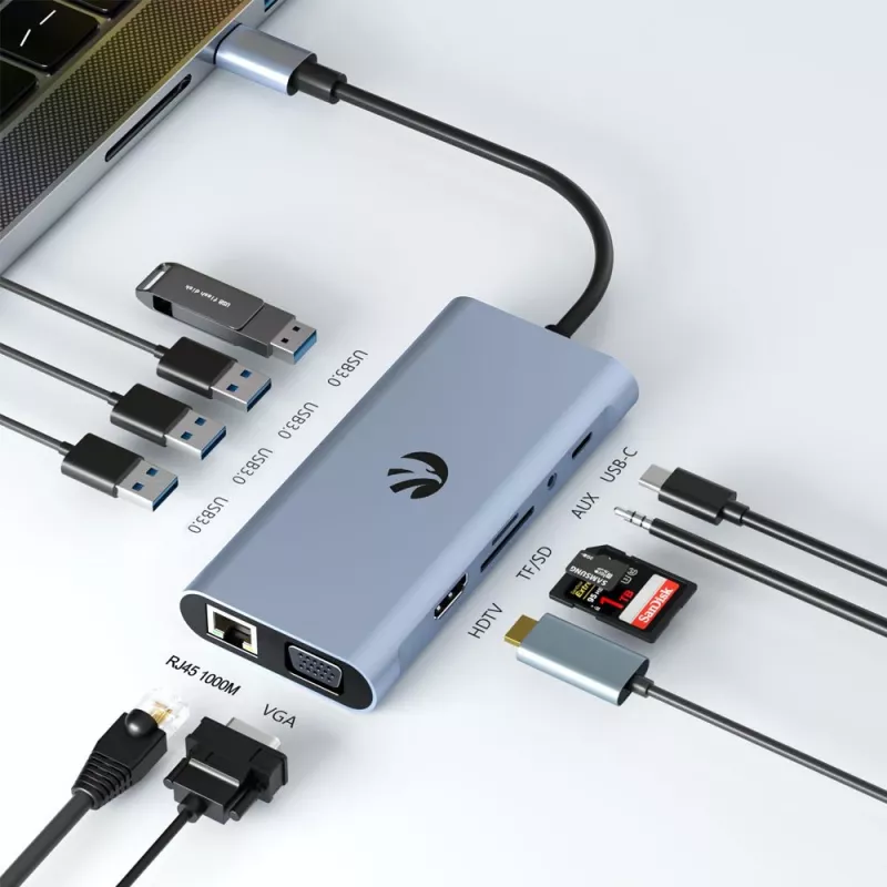 USB-C 11-in-1 adapter Hawk HW-HUB1101 — multiport hub with 11 ports