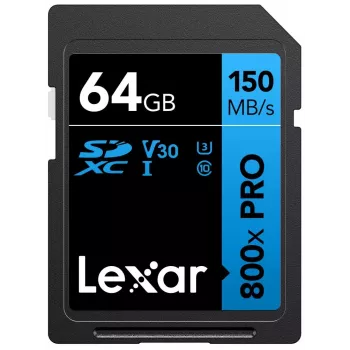 SDXC flash memory Lexar 64 GB UHS-I 800xPRO — Class 10, U3, V30, 150 MB/s