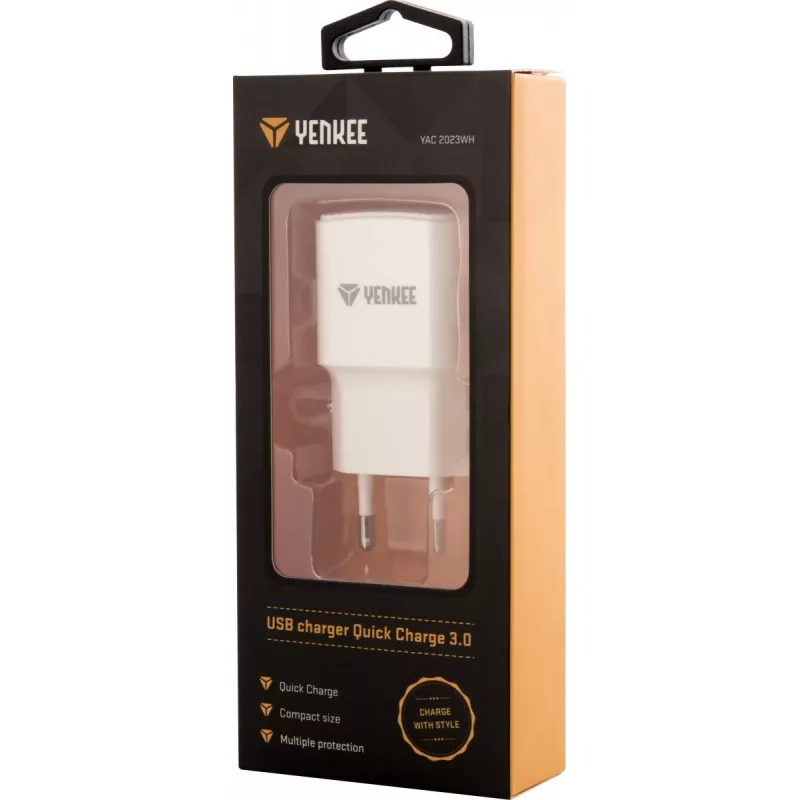 USB wall charger YENKEE YAC 2023WH 18W 3A Quick Charge 3.0